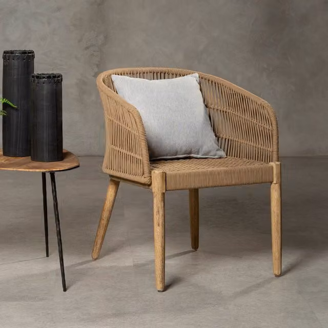 Fifty Five South Scandinavian Armchair with Solid Wood Frame and Rope Detail in Beige – 2