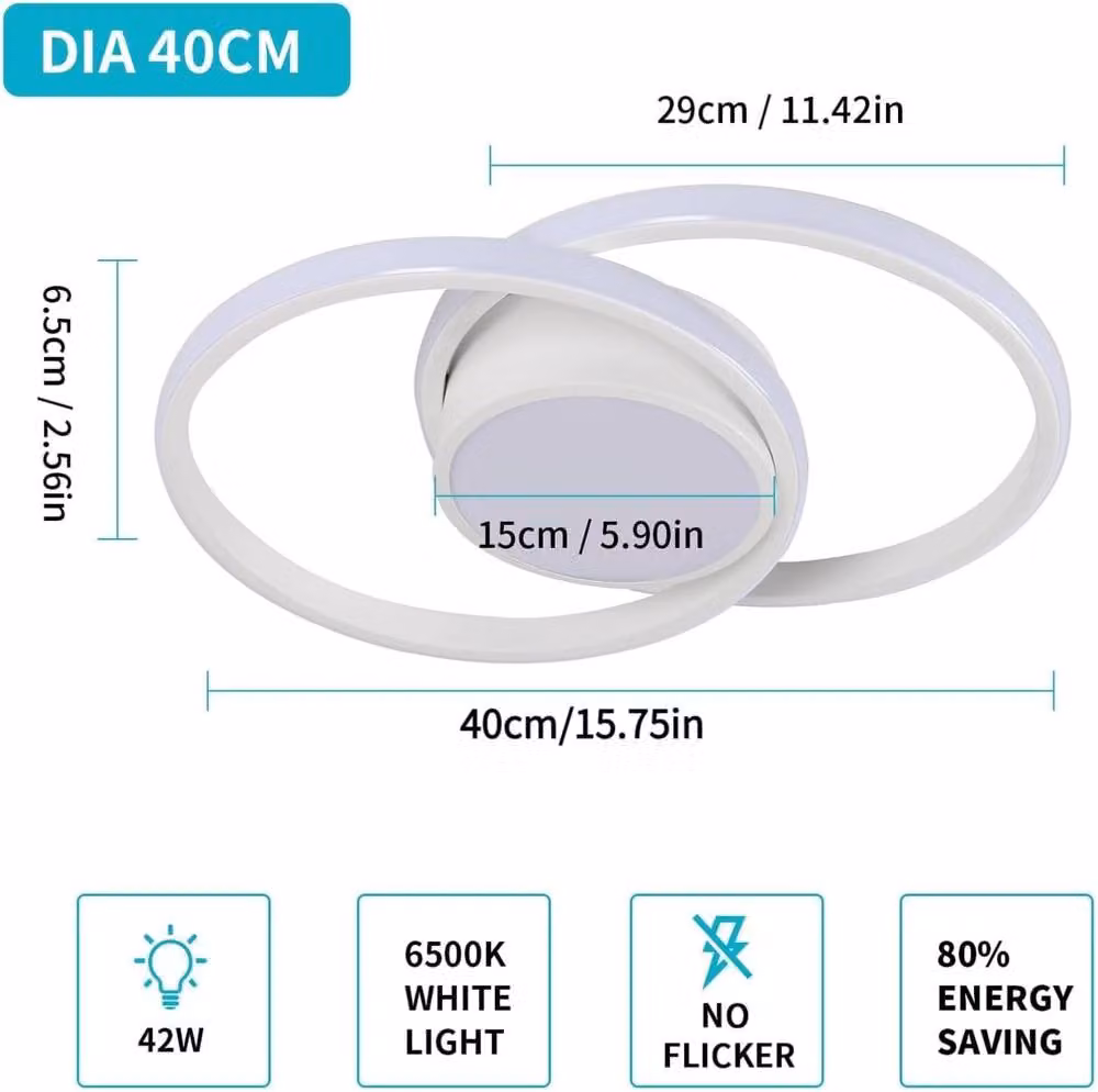 Goeco Modern Round LED Ceiling Light, 42W, White, Diameter: 40 cm, 6500K Cool White – 2