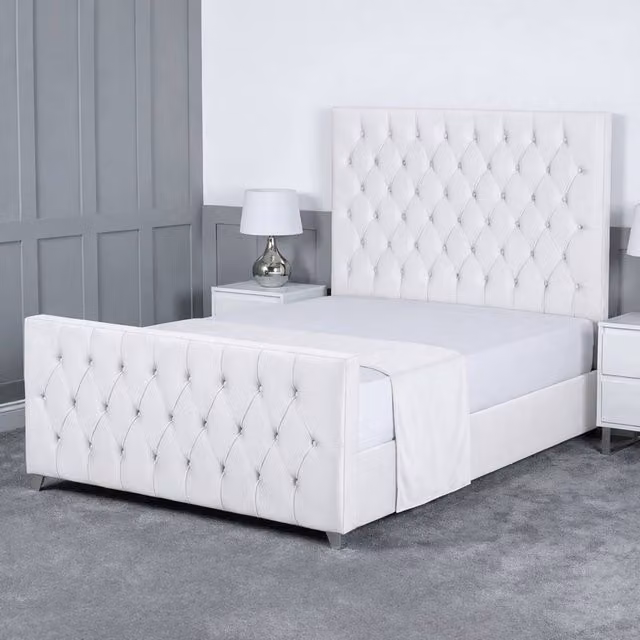 Living Comfort Bedz Vertex Upholstered Gas Lift Storage Bed in White, Super King, W/D: 200 x 200 cm