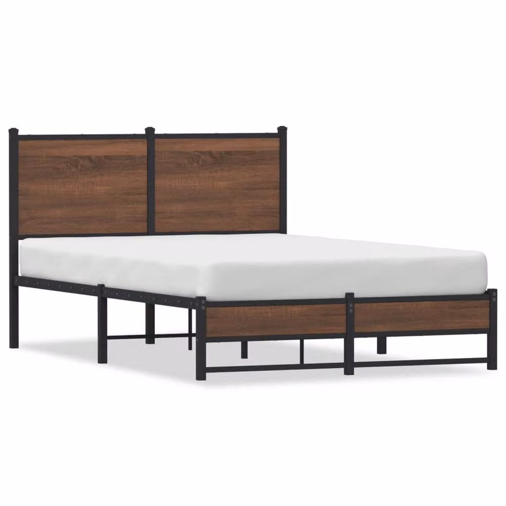 Berkfield Home Metal and Wood Bed Frame in Brown Oak, Small Double, W/D/H: 120 x 190 cm – 3