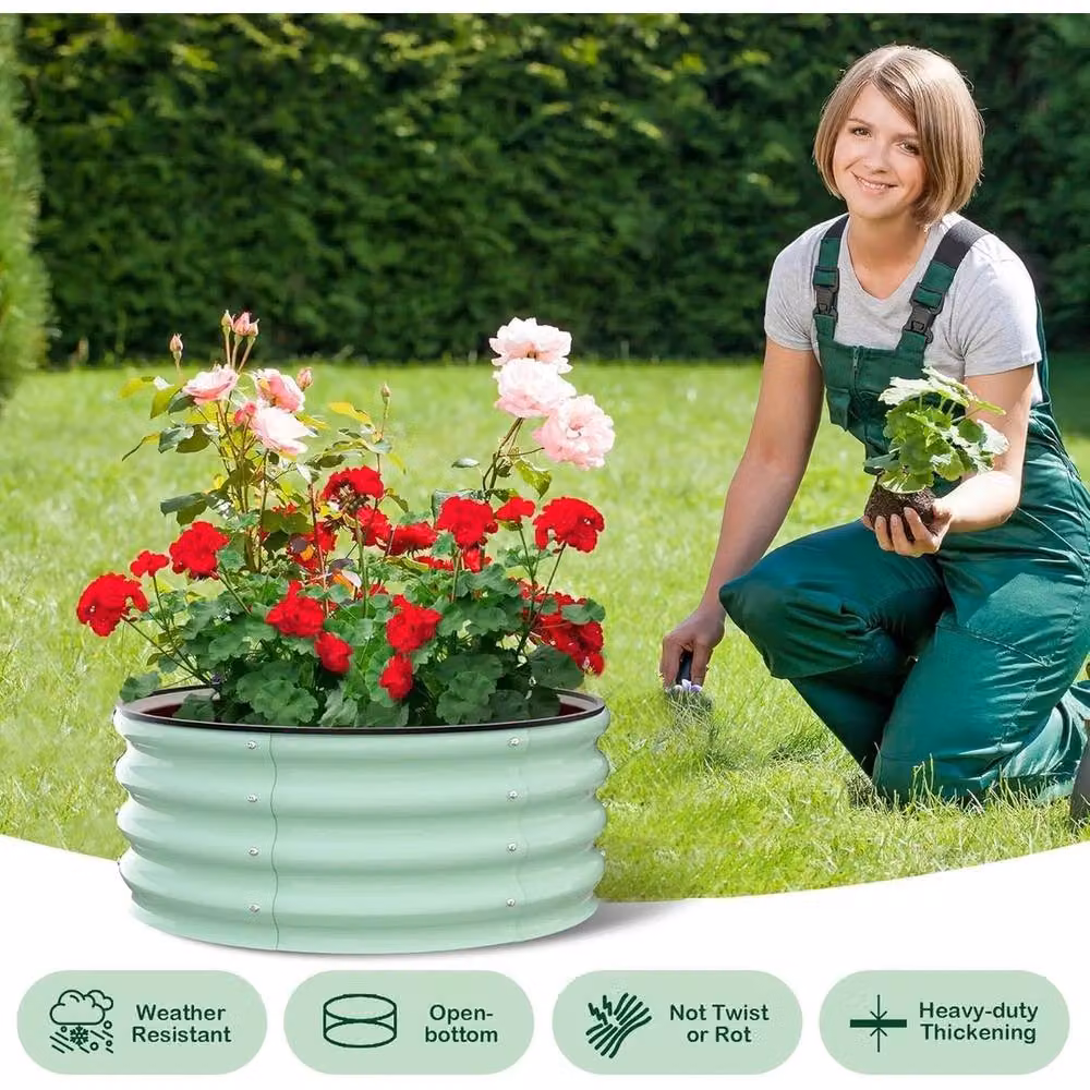 VOGREX 2 Piece Round Raised Garden Bed Kit in Green for Vegetable, Herb and Ornamental Gardens – 5