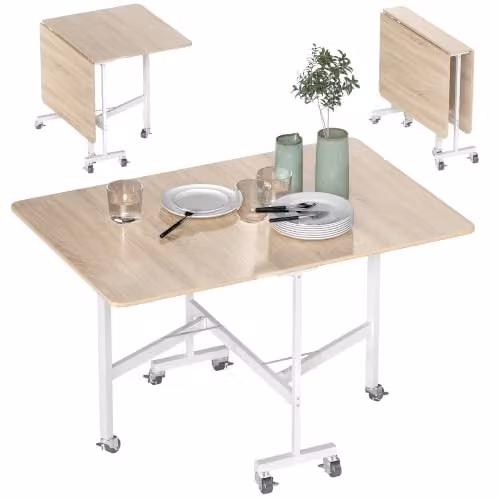 HOMCOM Mobile Drop Leaf Dining Table in Oak with Castors, W/D/H: 120 x 80 x 73 cm – 1