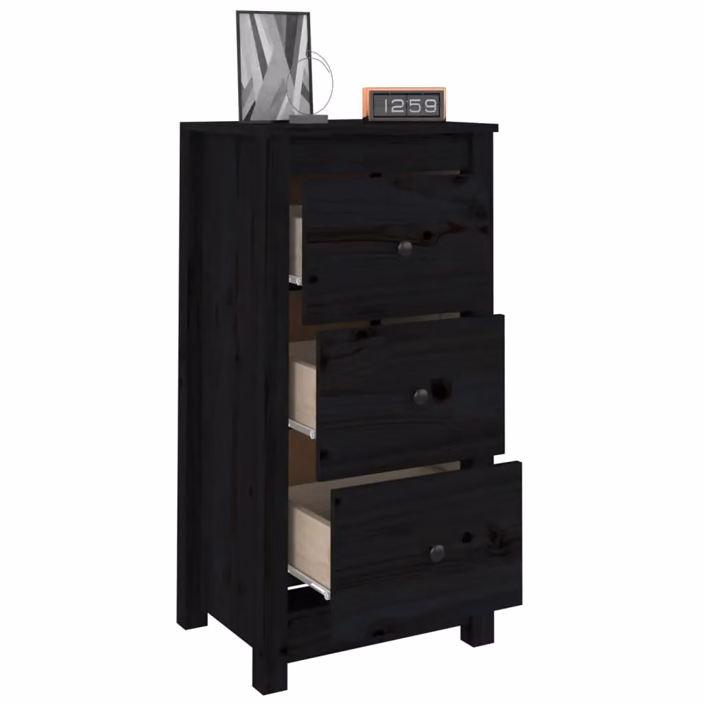 Berkfield Home Set of 2 Rustic Black Solid Pine Wood Sideboards, W/D/H: 40 x 35 x 80 cm – 3