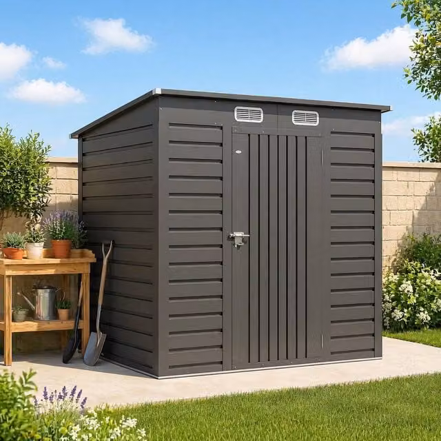 STILVORA Modern Pent Garden Shed with Double Doors in Matt Grey