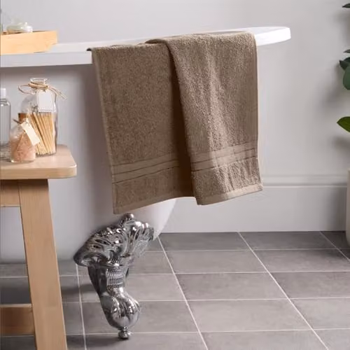 OHS 4 Pack of Fluffy Cotton Terry Hand Towels with Hanging Loops in Brown and Beige – 4