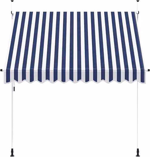 Berkfield Home Manual Retractable Folding Arm Awning with Blue and White Stripes, W: 250 cm, D: 120 cm