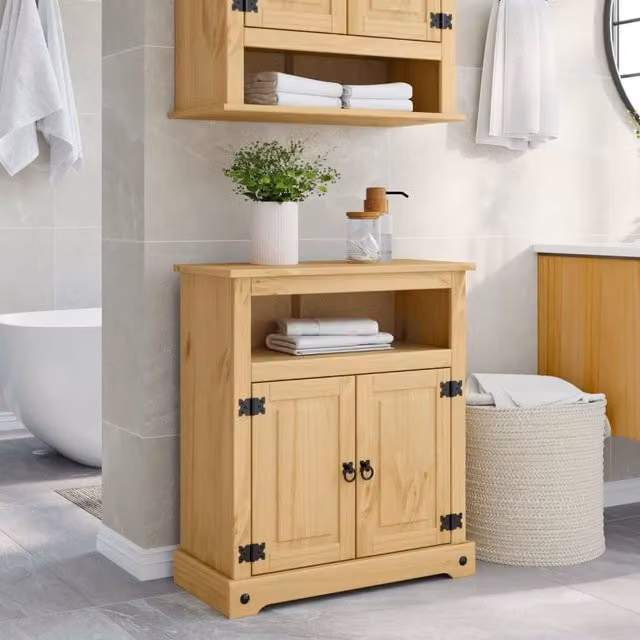 Berkfield Home Corona Bathroom Cabinet in Brown Solid Wood Pine, W/D/H: 70 x 33 x 80 cm