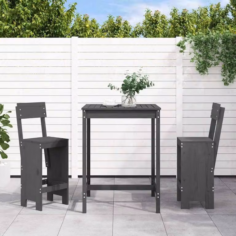 Berkfield Home Beautiful 3 Piece Grey Solid Wood Pine Garden Bar Set