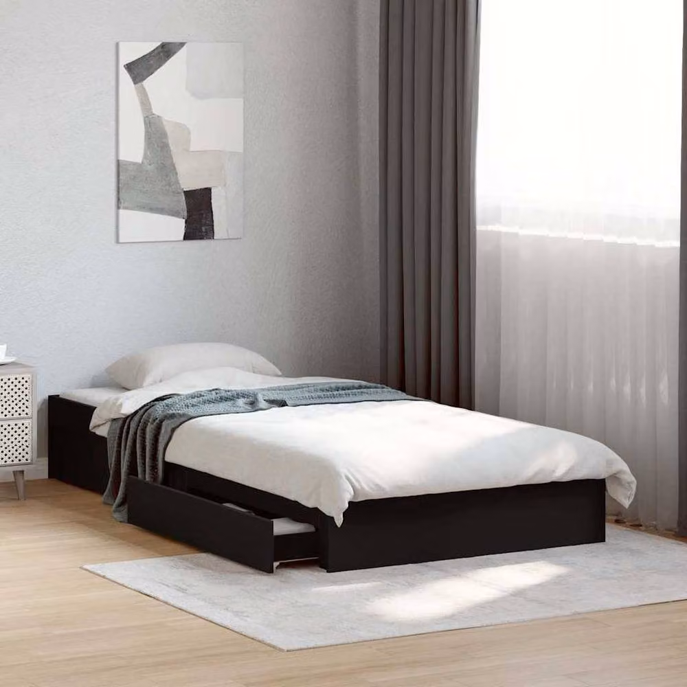 Berkfield Home Small Single Bed Frame with Drawers, Black, W/D/H: 75 x 190 x 28 cm – 2