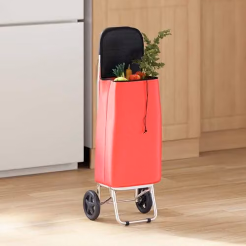 vidaXL Folding Shopping Trolley in Red with Oxford Fabric, W/D/H: 35 x 28 x 92 cm – 2