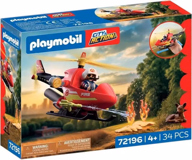 Playmobil Firefighting Helicopter Playset in Red