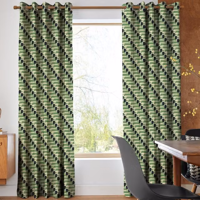 Orla Kiely Dog Show Made to Measure Blackout Cotton Eyelet Curtain in Green