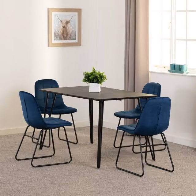 Seconique Marlow Dining Set with Lukas Chairs in Black Marble Effect and Blue