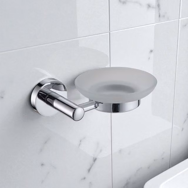 Showerdrape Modernity Wall Mounted Soap Dish in Silver Stainless Steel and Frosted Glass