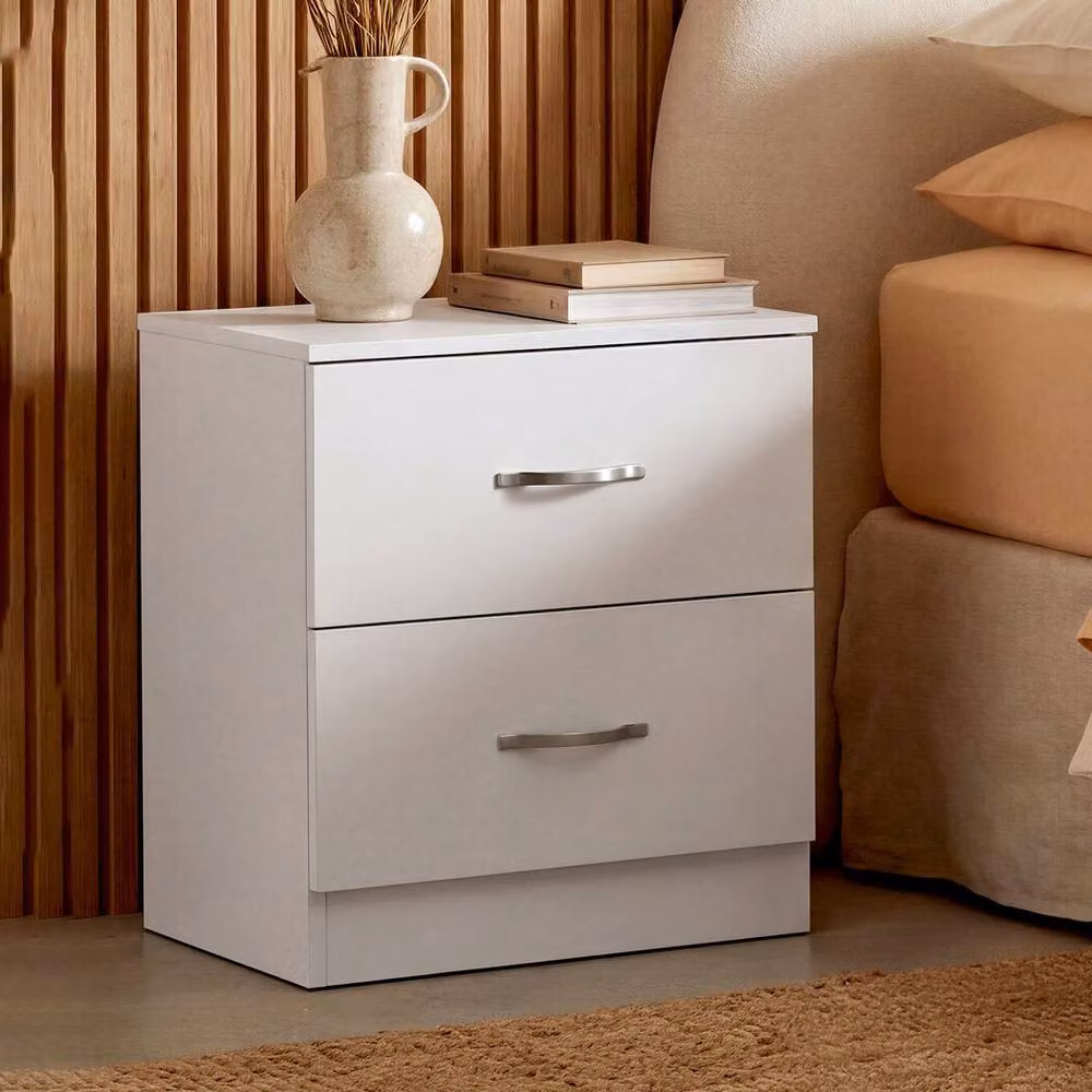 Levede White Modern Bedside Table with 2 Drawers and Metal Handles – 3