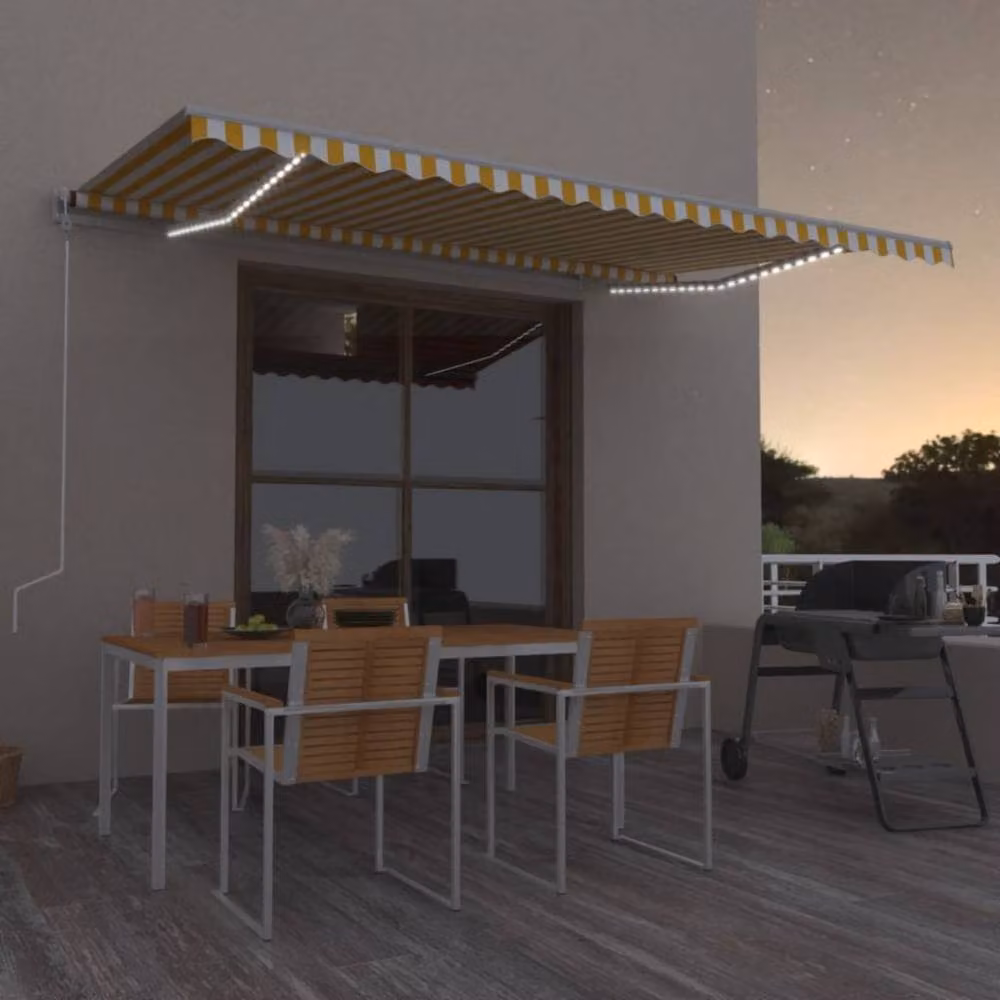 Berkfield Home Manual Retractable Awning with LED, Yellow and White Striped, W/D/H: 500 x 300 cm – 2