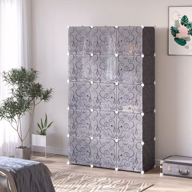 HOMCOM Cube DIY Portable Interlocking Wardrobe in Black, White and Grey