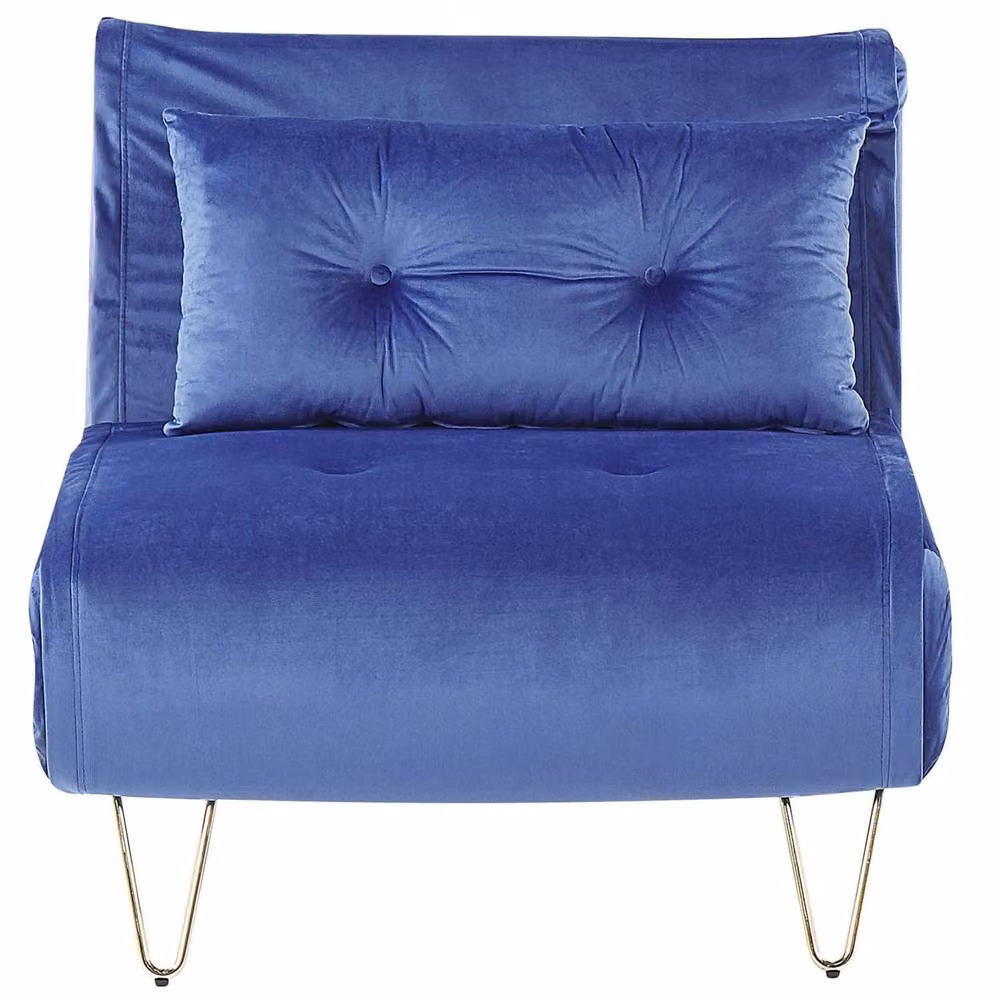 Wyld and Coco Navy Blue Velvet 1-Seater Sofa Bed with Gold Metal Legs – 2