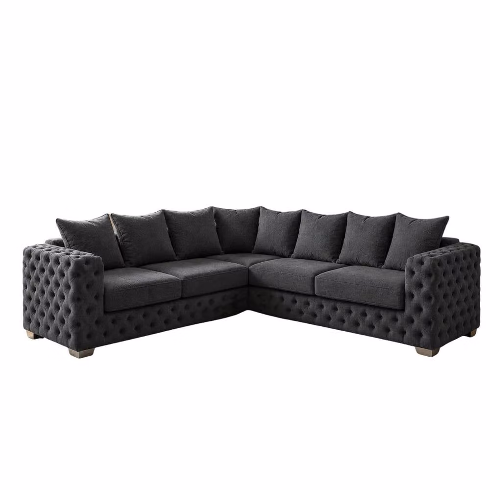 Stratus Interiors Ashley Chesterfield 3 Seater Scatter Back Sofa in Dark Grey Plush Velvet – 4