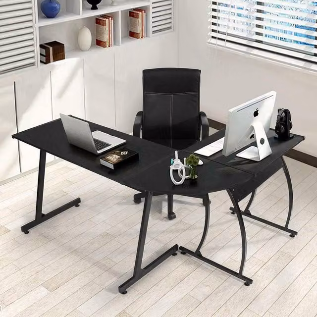 Gr8 Home Black L-Shaped Corner Computer Desk