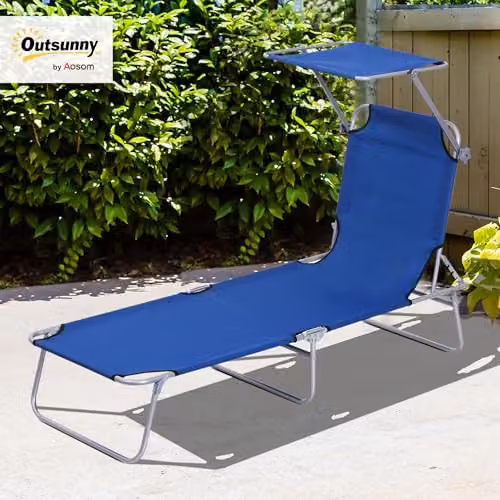 Outsunny Folding Sun Lounger with Canopy in Blue – 2