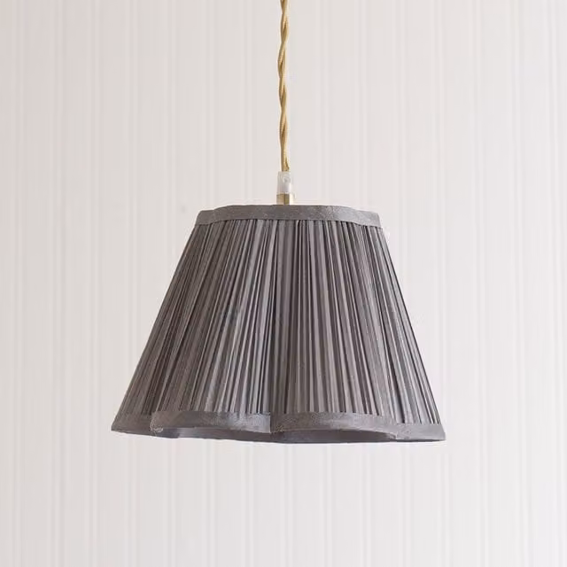 Loralei Small Pleated Dark Faux Silk Scallop Cone Lamp Shade in Grey