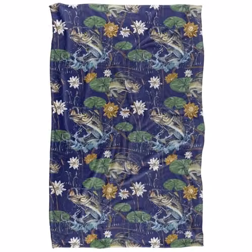 JQ Licensing Bass Fishing Tiki Super Soft Fleece Throw Blanket, Blue Multicolour, W: 91.44 cm, L: 147 cm