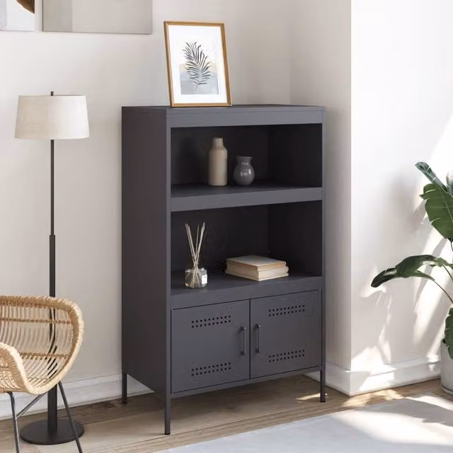 Berkfield Home Anthracite Metal Highboard in Dark Grey, W: 68 cm, D: 39 cm, H: 113 cm – 1