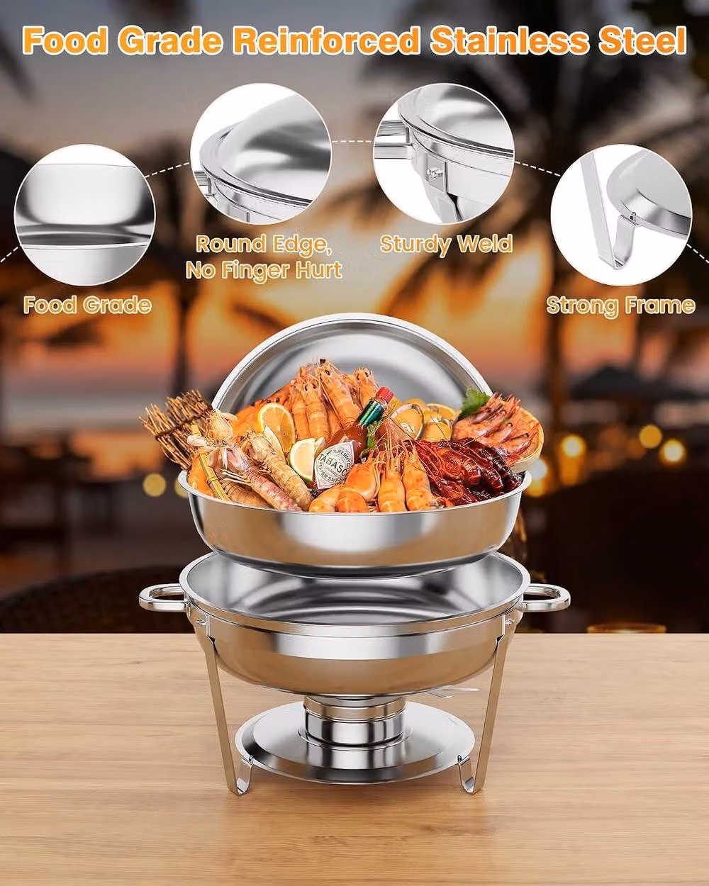 London Boutique 6-Pack Stainless Steel Chafing Dish Set with 5L Capacity in Silver – 2