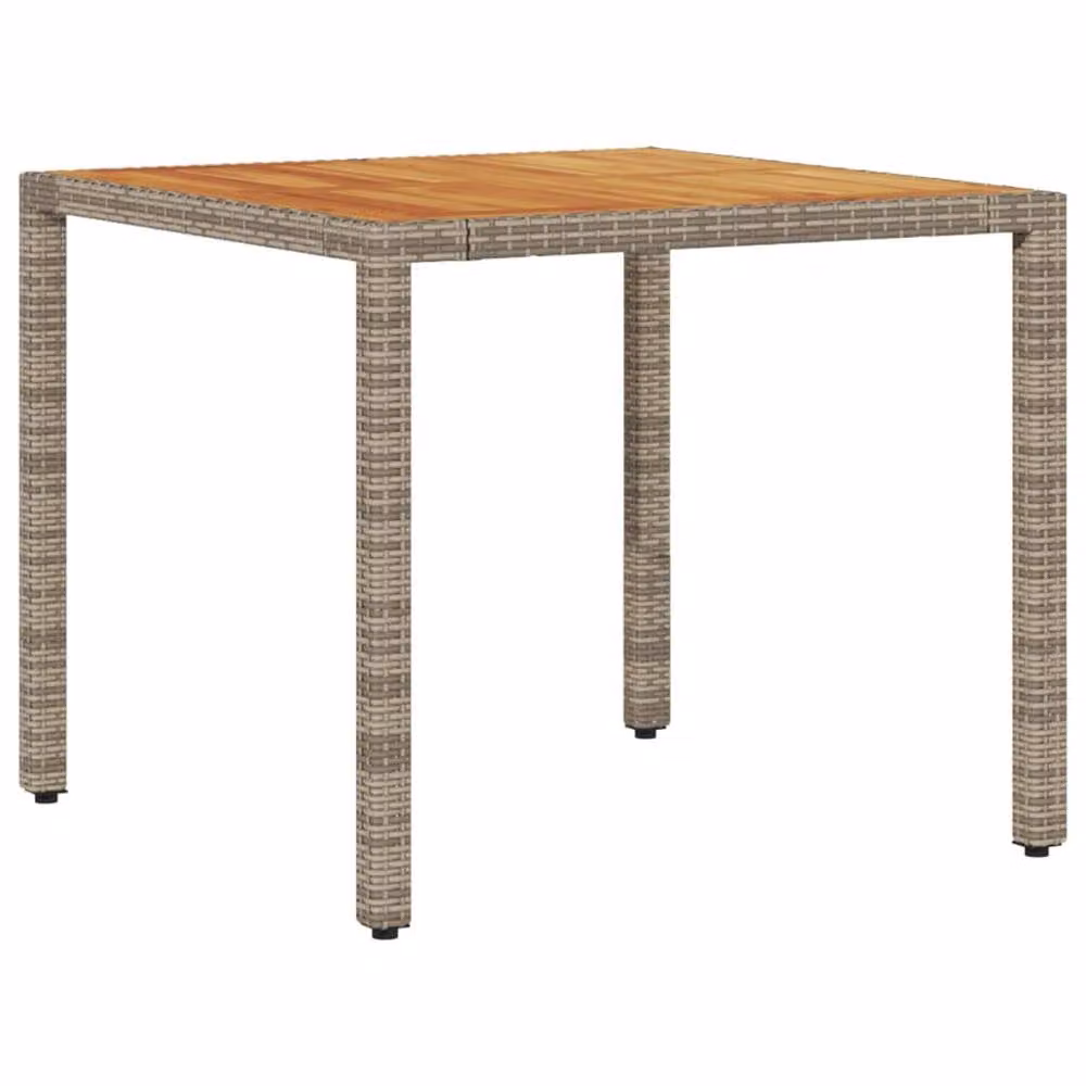 Berkfield Home Grey Poly Rattan Garden Table with Oiled Acacia Wood Top, W/D/H: 90 x 90 x 75 cm – 2