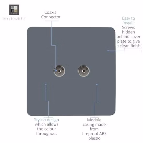 Trendi Switch 2 Gang Flush Co-Axial Television Socket in Grey – 2