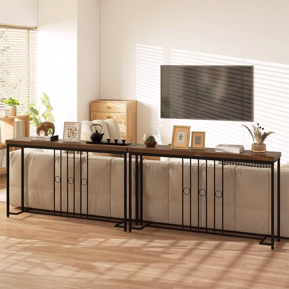Costway Industrial Console Table in Brown, W: 140 cm, D: 30 cm, H: 75 cm – 4