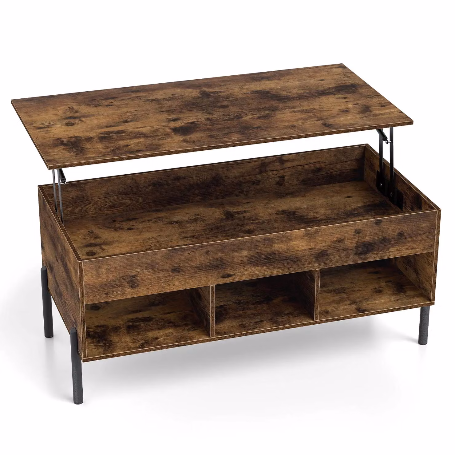 Gymax Modern Brown Lift-top Coffee Table with Metal Legs and MDF Laminate Finish – 2