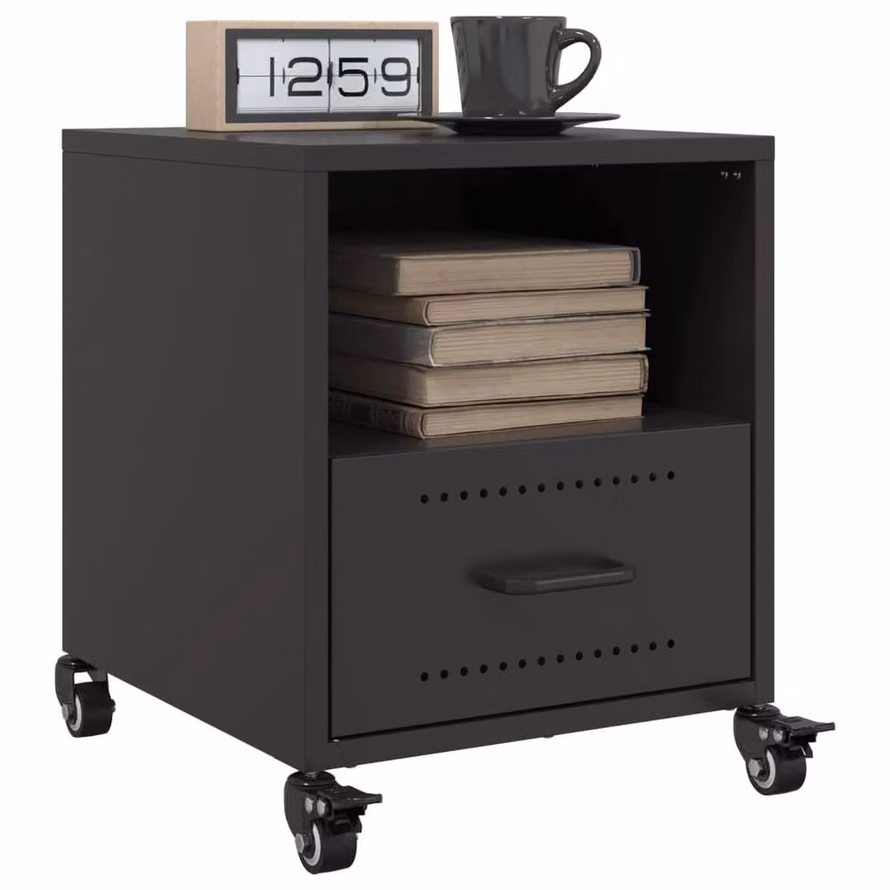 Berkfield Home Set of 2 Stylish Black Metal Bedside Cabinets, W/D/H: 39 x 36 x 43.5 cm – 1