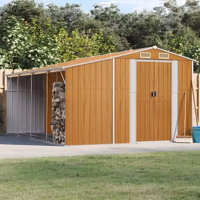 Berkfield Home Garden Shed in Light Brown, Galvanised Steel, W/D/H: 277 x 365.5 x 179 cm