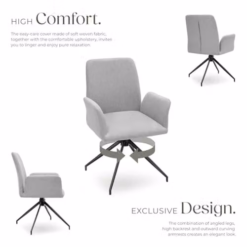 tectake Set of 2 Daya 360 Swivel Dining Chairs in Grey Fabric – 3