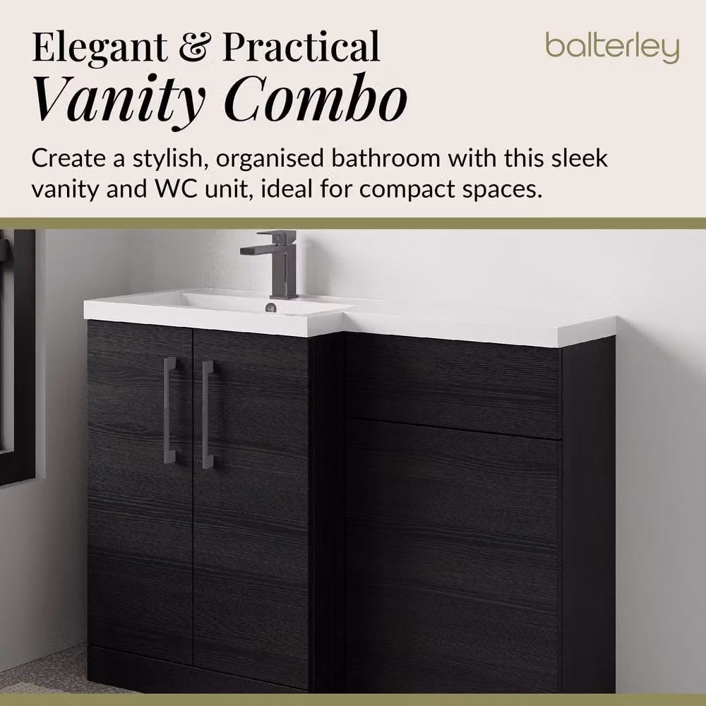 Balterley Modern Matt Black Left-Hand Vanity and WC Unit Combination, Width: 110 cm – 3