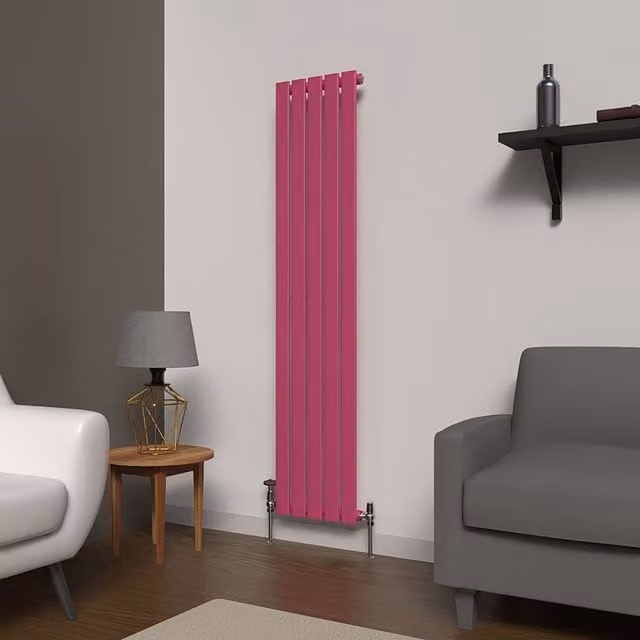 Lux Heat Flat Coloured Vertical Radiator in Barbie Pink, H 160 cm x W 35 cm