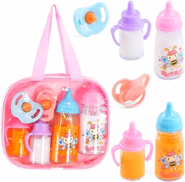 BiBi Doll 7 Piece Baby Doll Accessories Set in Pink and Multicolour