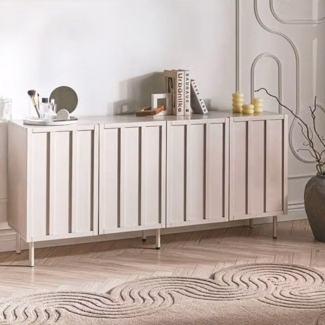 Wyld and Coco Cashmere 4-Door Sideboard with Metal Legs in Beige