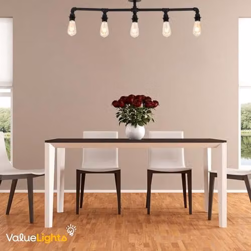 ValueLights Luiggi 5 Way Industrial Style Black Metal Bar Ceiling Light – 2