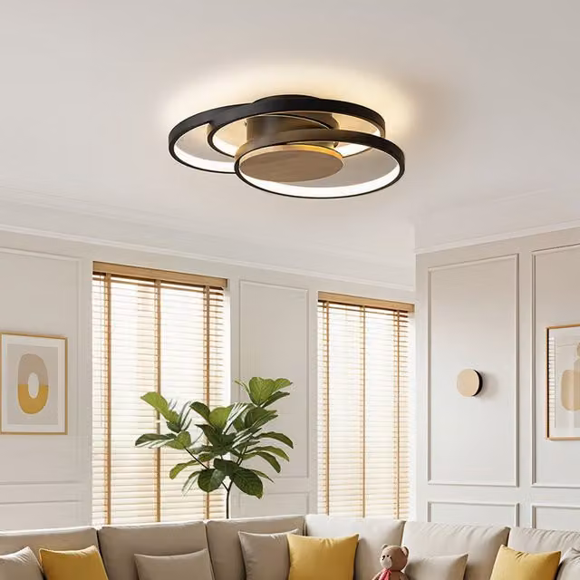 Livingandhome 3-Light Multi-Ring LED Ceiling Light with Remote Control and Dimmer, Black