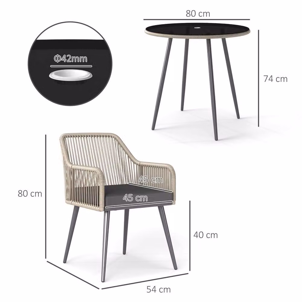 STILVORA Modern Round Garden Dining Set for 4 with Cushions, Brown Powder Coated Steel and Glass Table – 2
