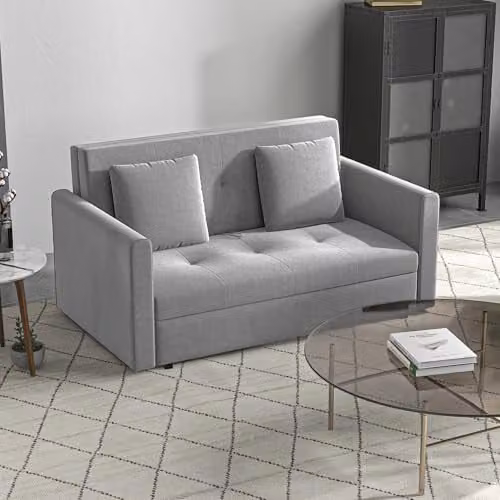HOMCOM 2 Seater Fabric Sofa Bed with Pull Out Drawer and Hidden Storage, Grey – 2