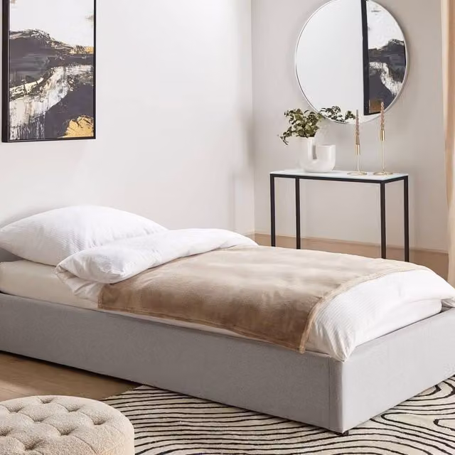 Wyld and Coco Slatted Upholstered Ottoman Bed Frame, Light Grey, W: 90 cm, D: 190 cm