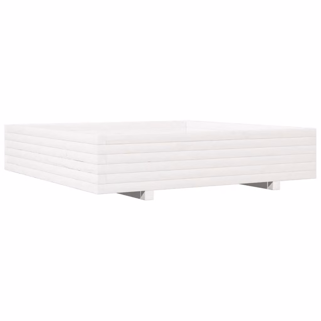 Berkfield Home White Solid Wood Pine Garden Planter W: 110 cm, D: 110 cm, H: 26.5 cm – 2
