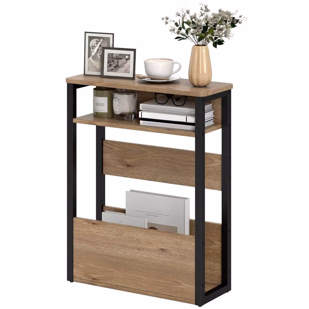 STILVORA Industrial Bedside Table with Shelves and Tabletop in Dark Brown and Black – 3