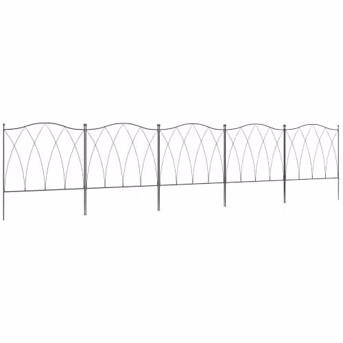 Outsunny 5-Piece Black Metal Palisade Garden Fence Decoration, In-Ground Border Edging, W/D/H: 305 x 62 x 5 cm – 1