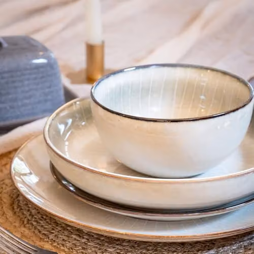 Scandi Home Set of 4 Beige Ceramic and Stoneware Cereal Bowls, Diameter: 14 cm – 5