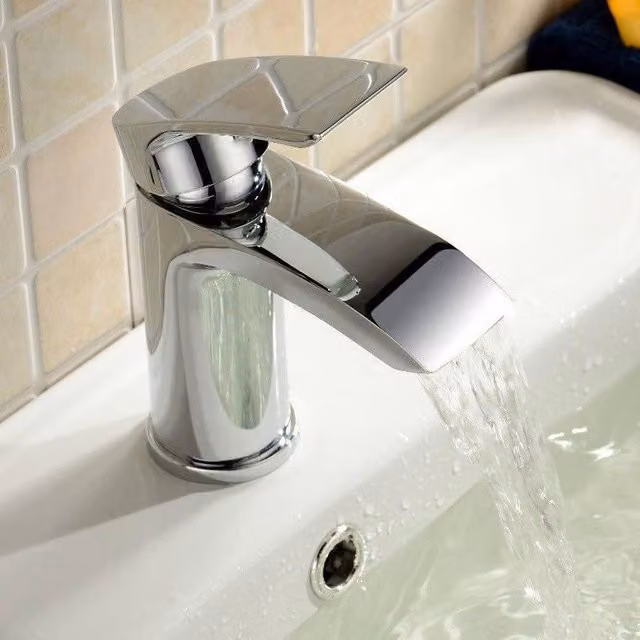 BATHWEST Waterfall Bathroom Sink Taps with Drainer Cloakroom Basin Mixer Taps in Silver Chrome – 1